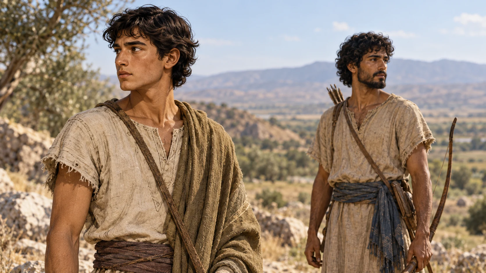 Isaac and Ishmael appear in a restrained interpretive family portrait.