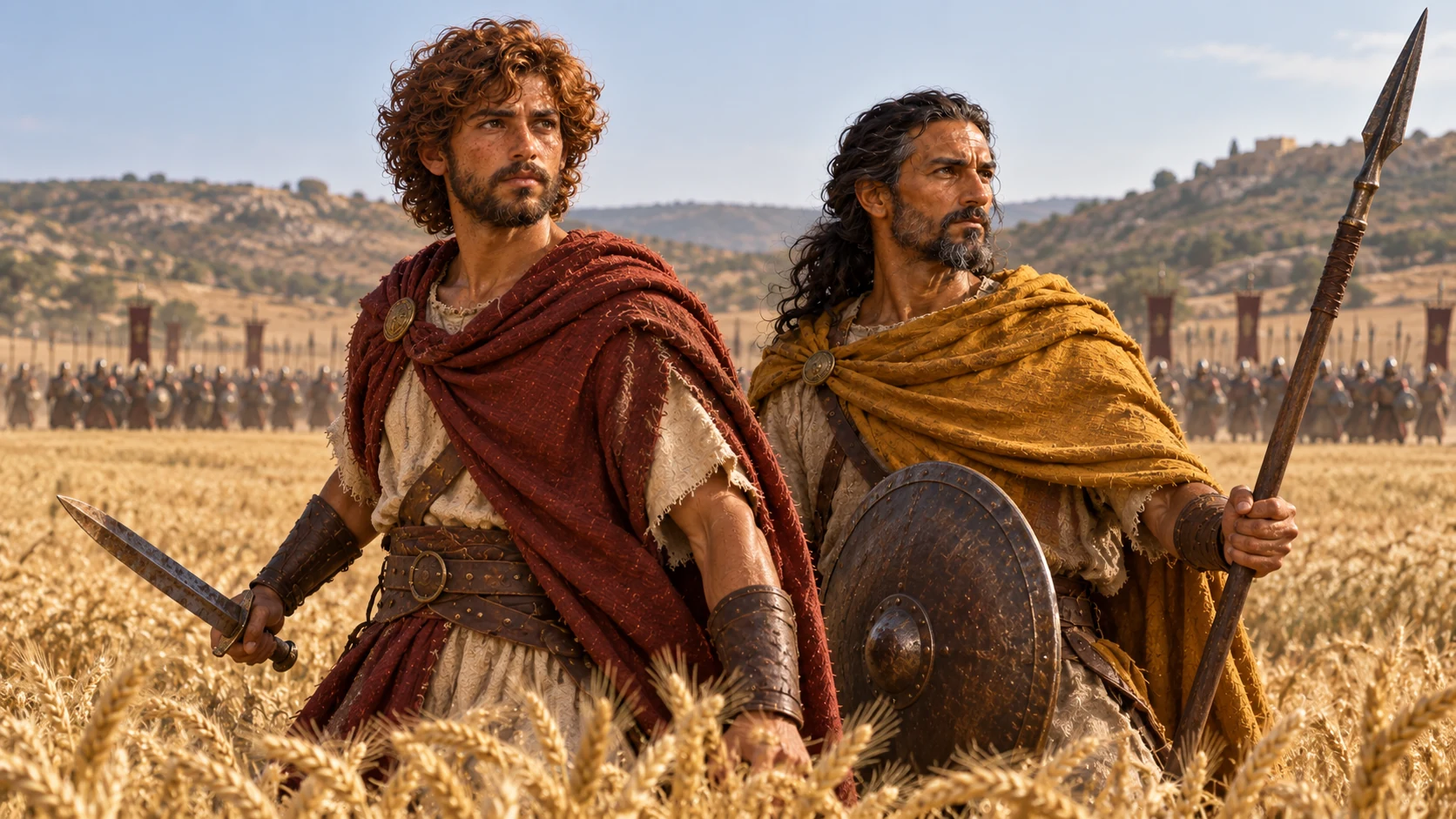 David and Eleazar hold their ground in a barley field.