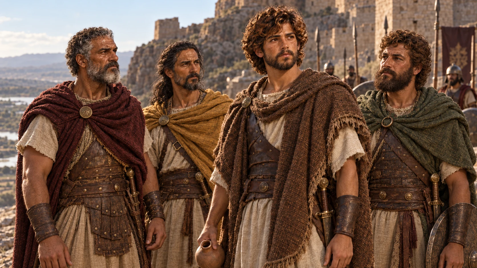 David stands with the three warriors after pouring out the water.