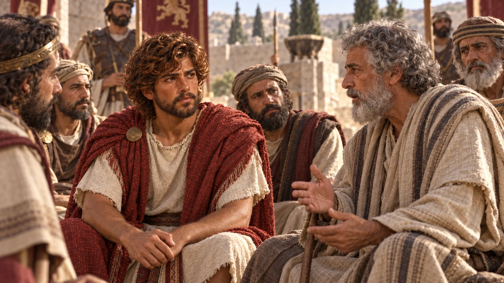 David listens attentively to an elder among Israel’s representatives.