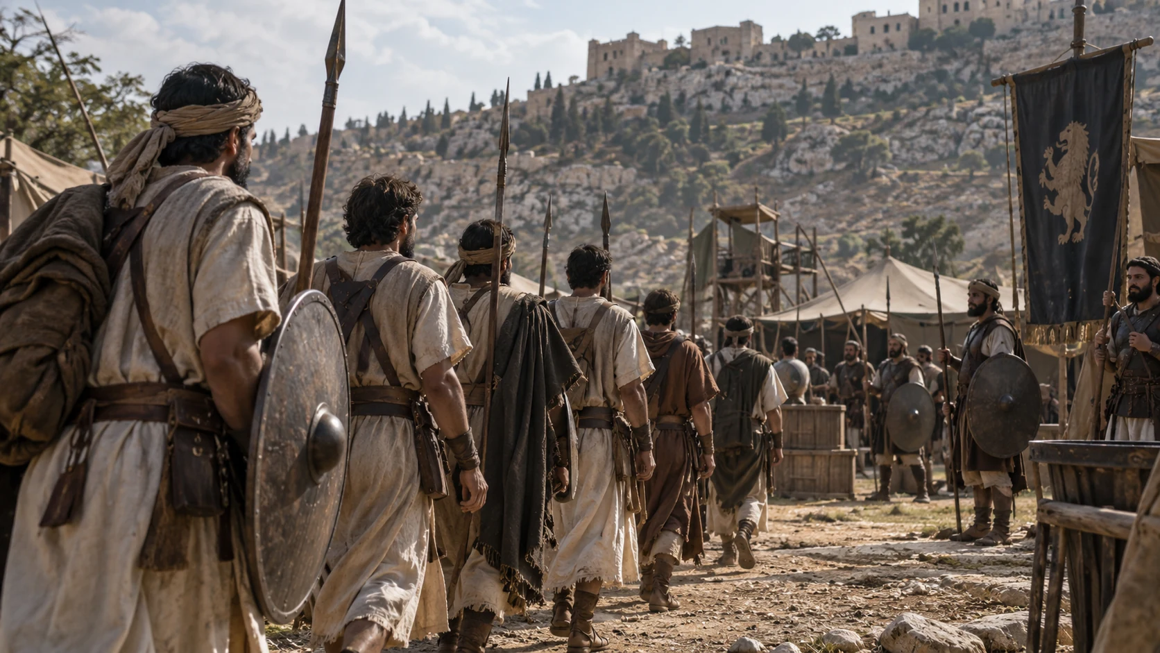 Levite troops arrive at the Hebron encampment.
