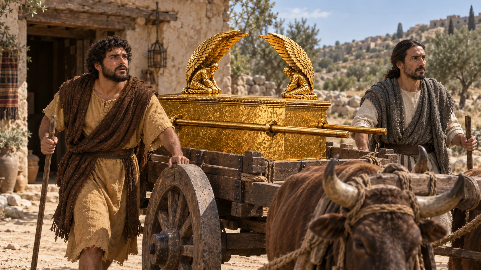 The ark is placed on a cart.