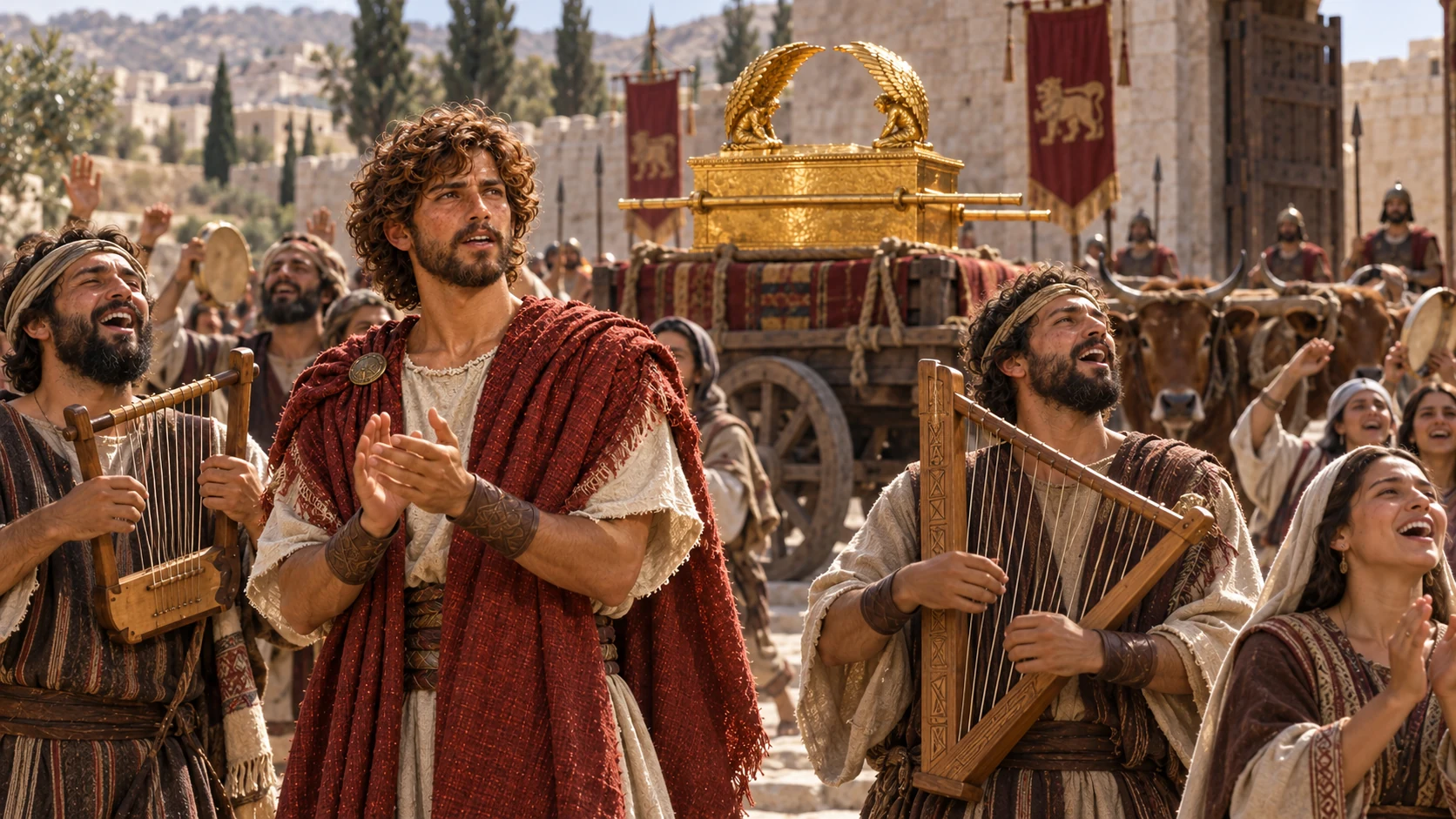 Songs and instruments accompany the ark.