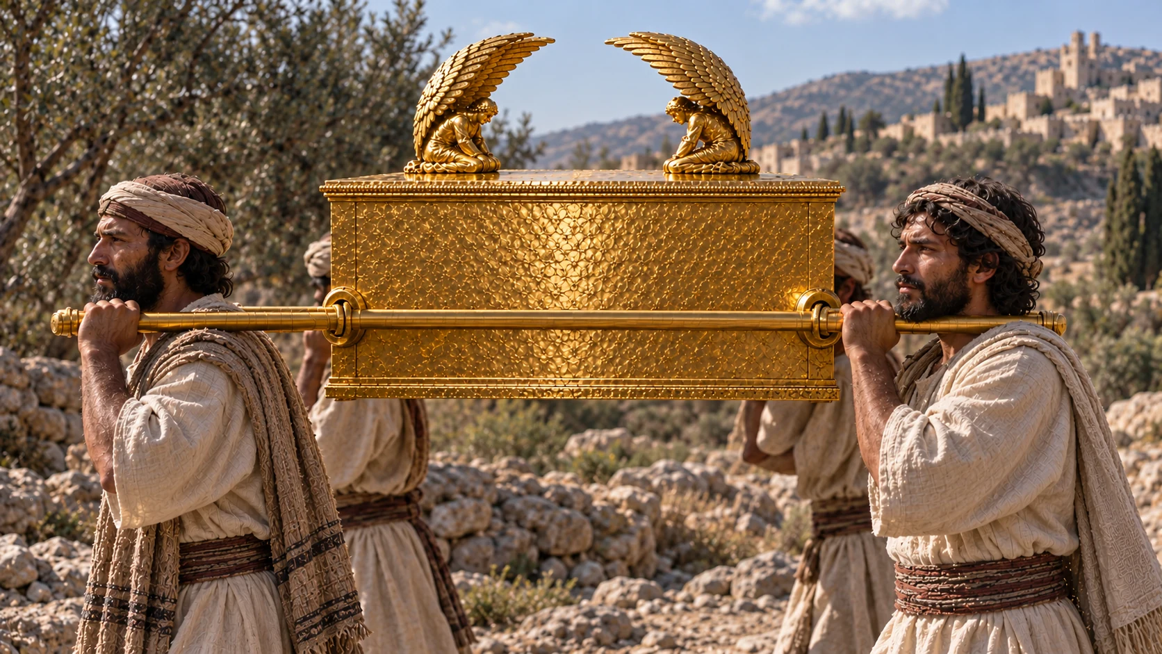The ark on shoulders.