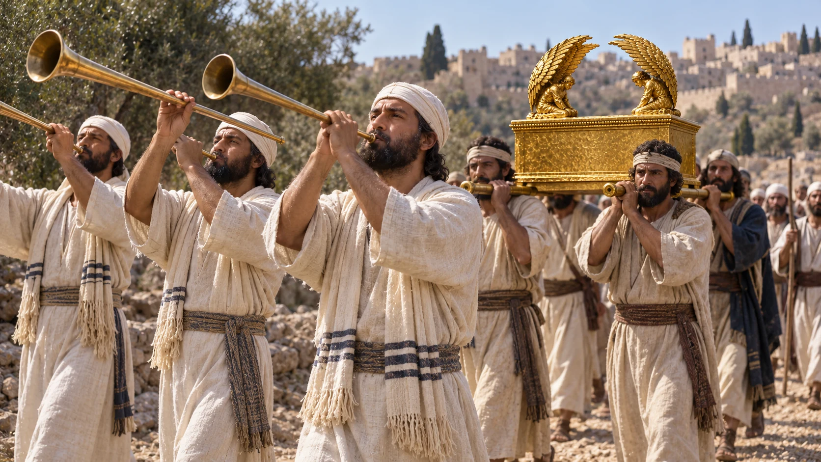 Priestly trumpets before the ark.