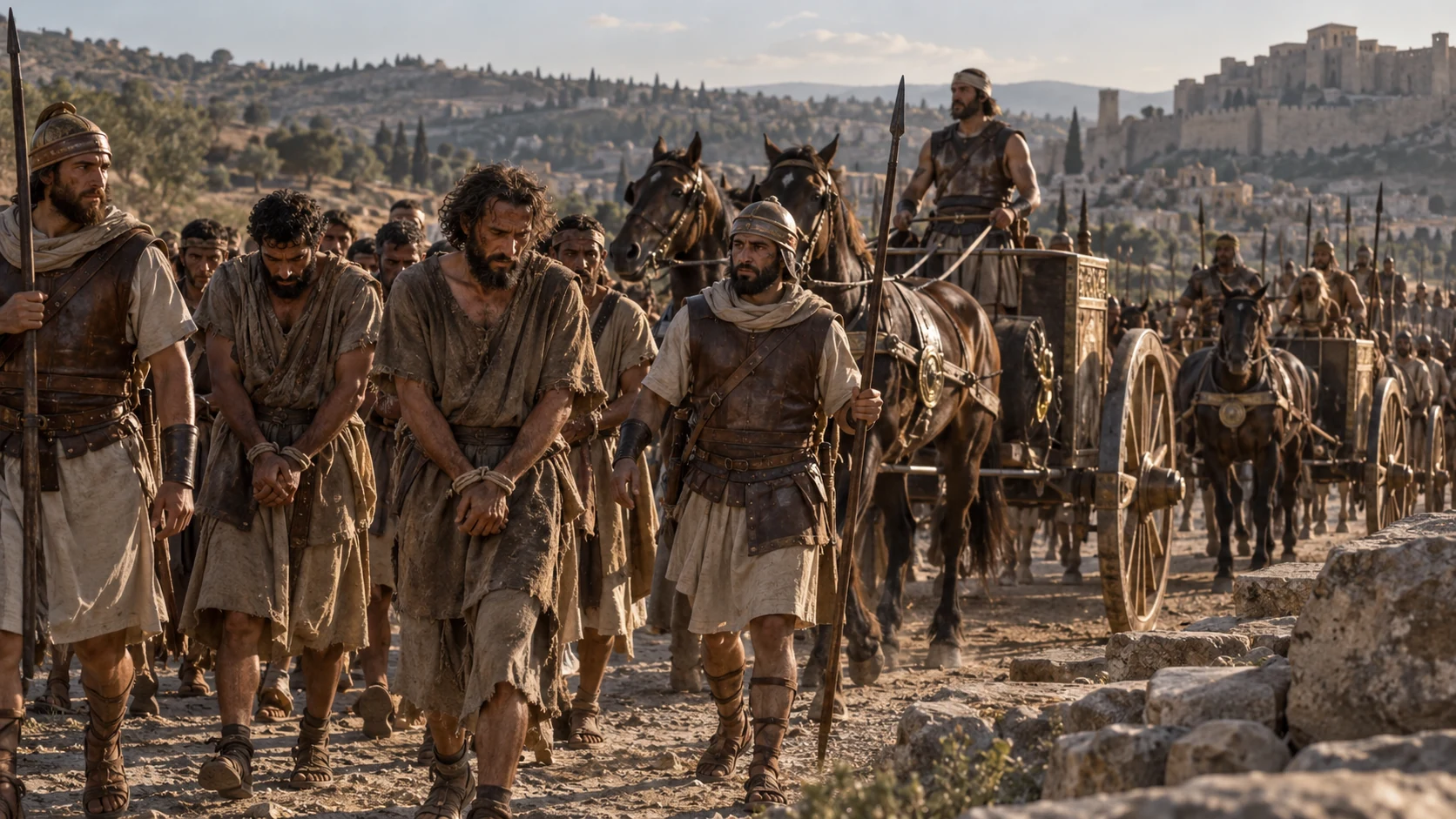 Captives and the chariot horses.
