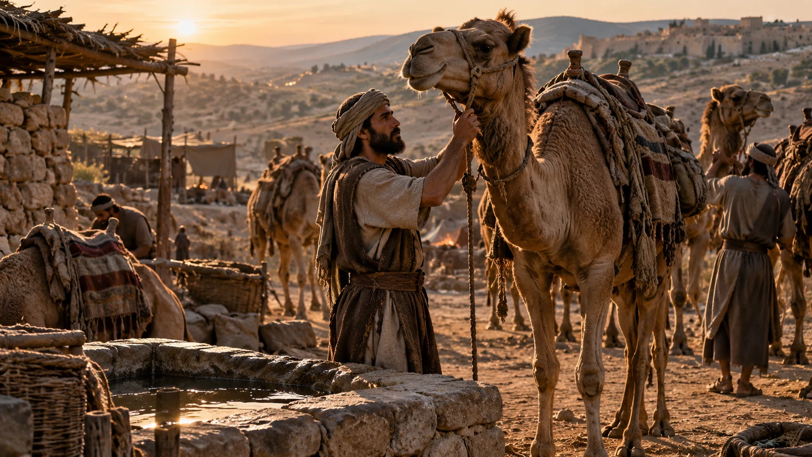 Camels and female donkeys.