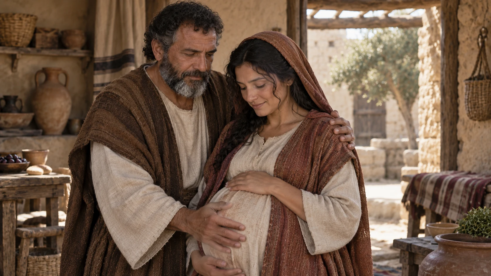 Ephraim stands beside his pregnant wife.