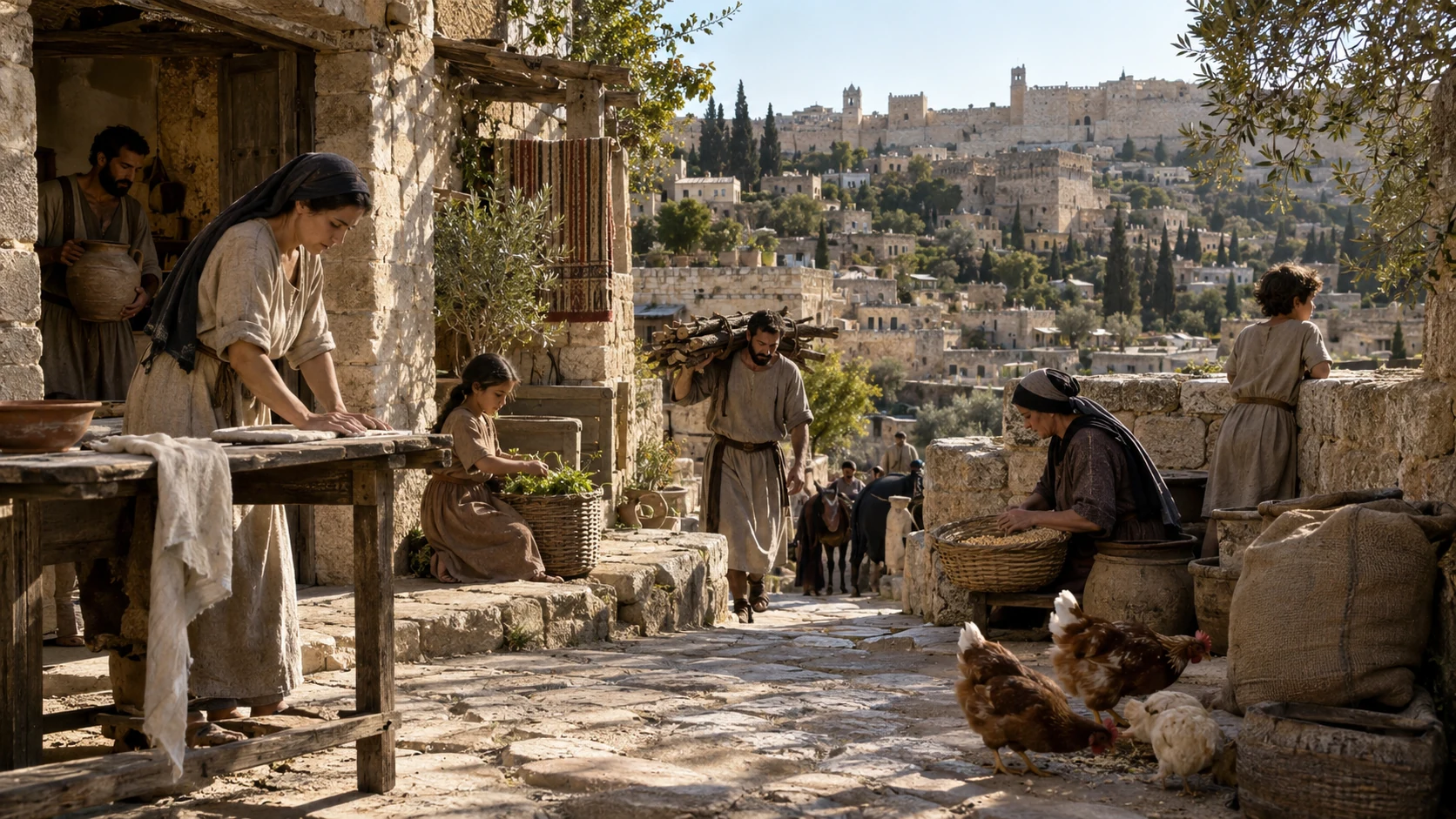 Families move through a Jerusalem household lane.