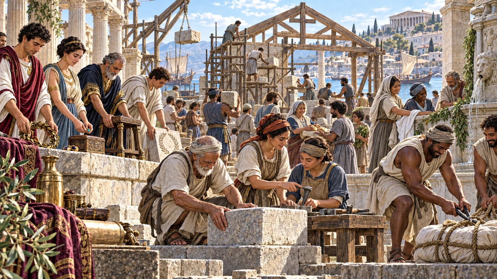 Ordinary workers align the cornerstone and rebuild a public place as privileged neighbors set aside status objects and join them.