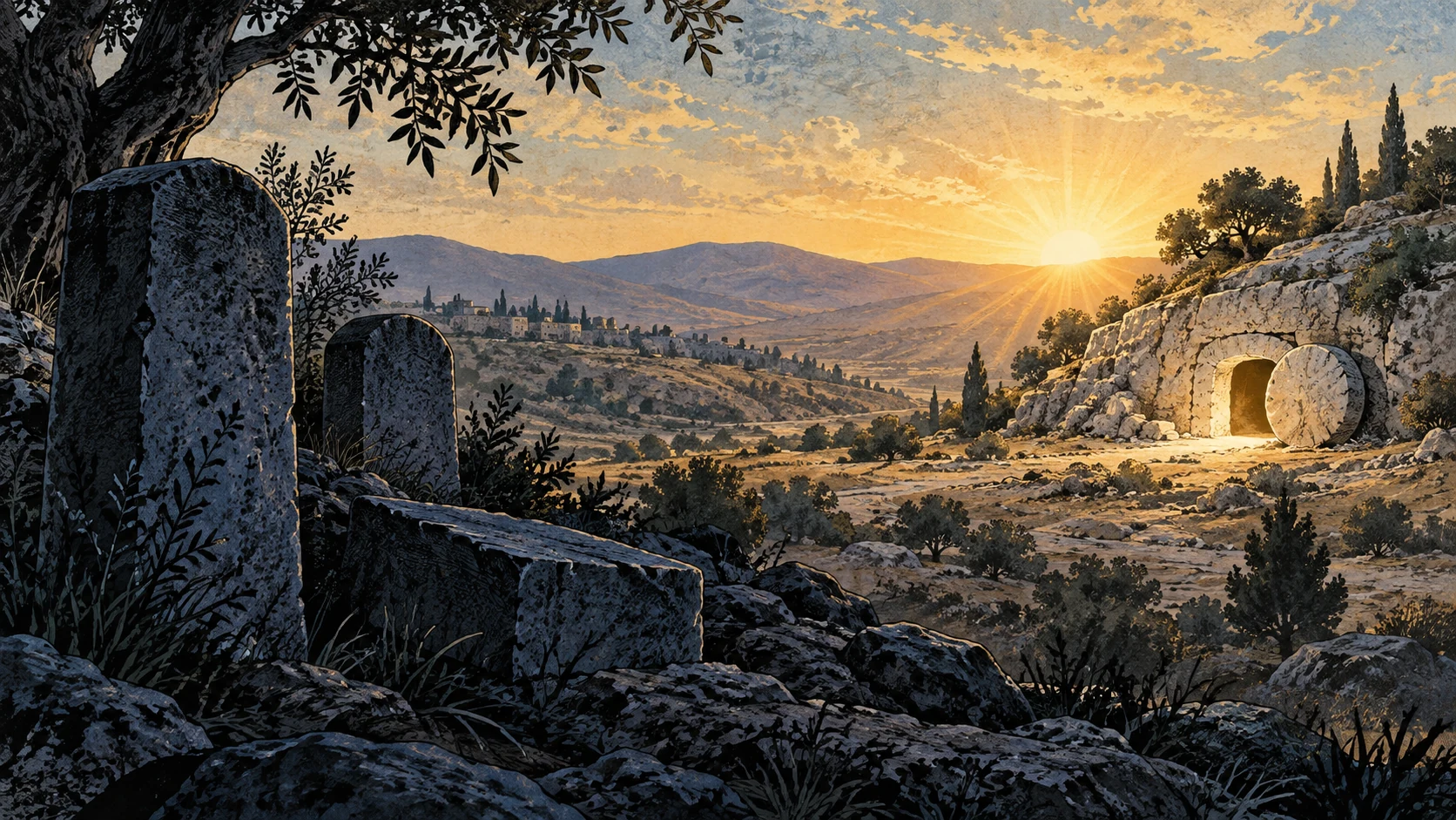 An empty tomb faces the dawn.