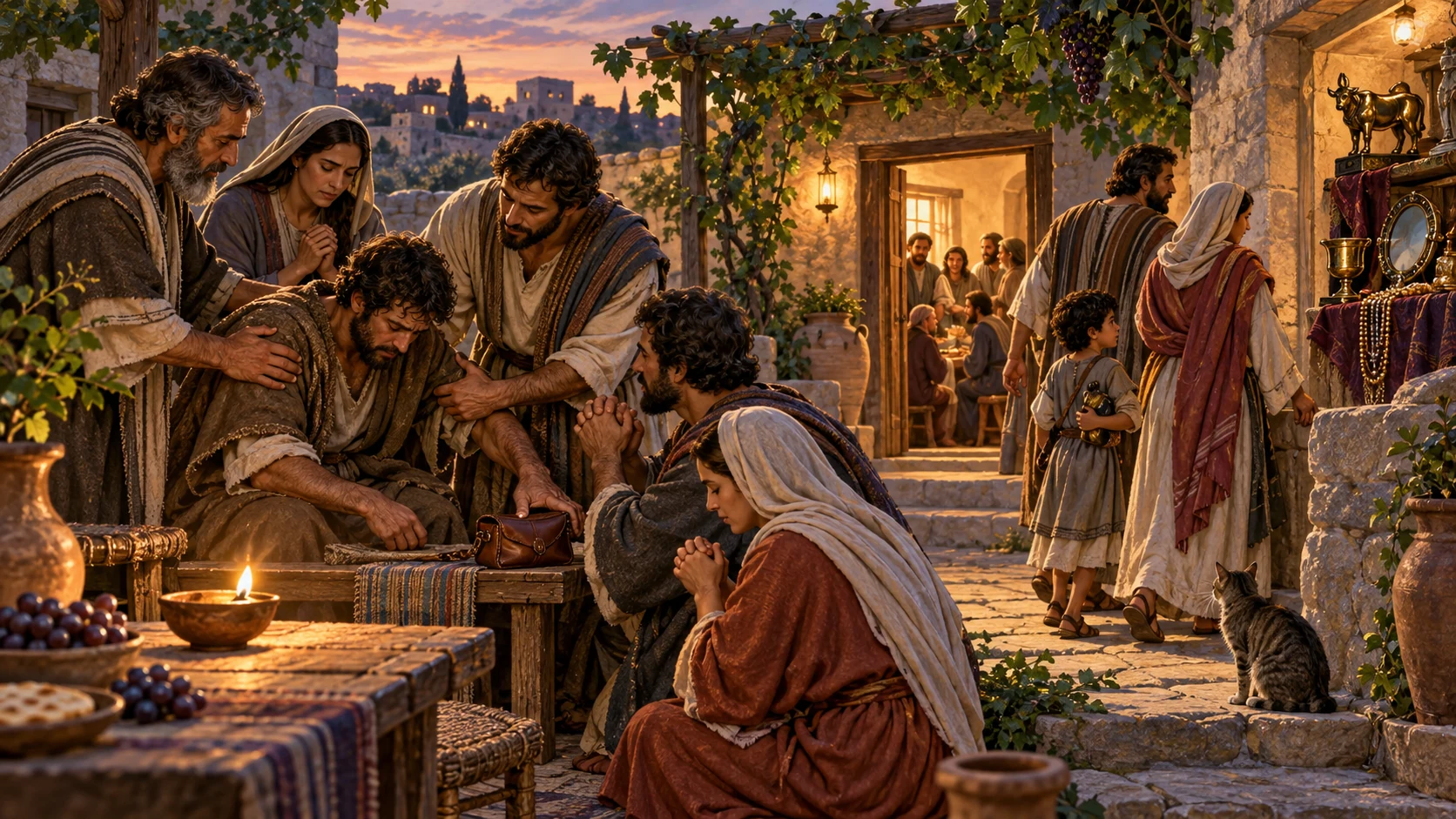A community prays for a weary brother, helps him make restitution, and turns from idols toward fellowship.