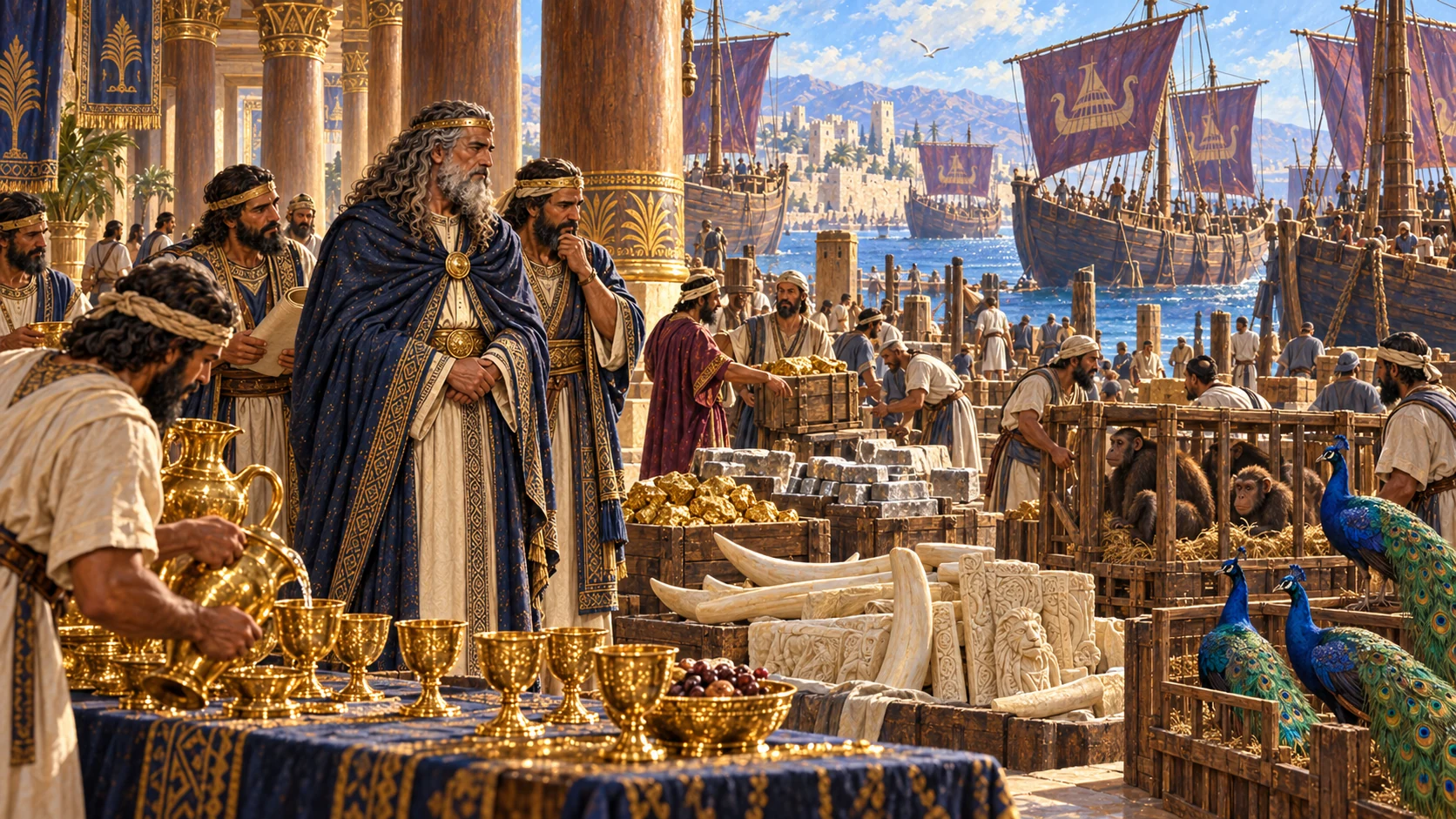 Forest House gold vessels and the three-year Tarshish fleet cargo of gold, silver, ivory, apes and peacocks.