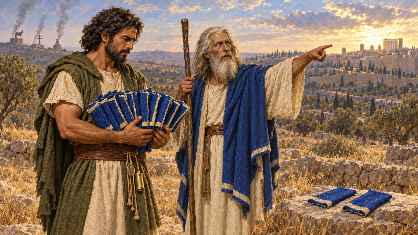 Ahijah gives Jeroboam ten cloak pieces and explains the kingdom division because of idolatry.