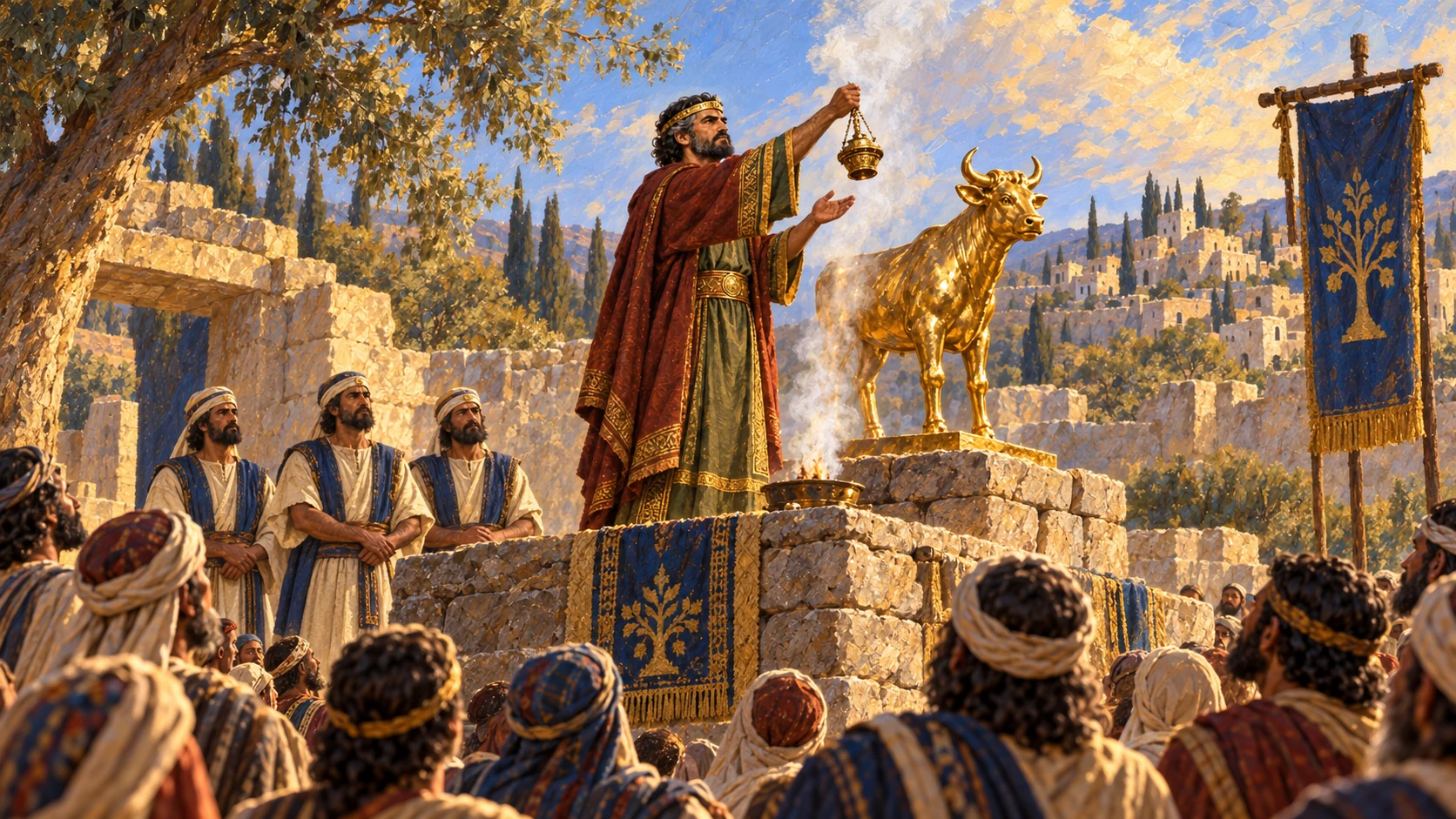 Jeroboam officiates at the altar during his devised eighth-month feast; avoid written calendar numerals.