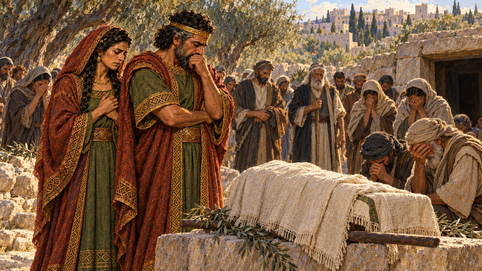 The boy is buried with public mourning, fulfilling Ahijah’s word.