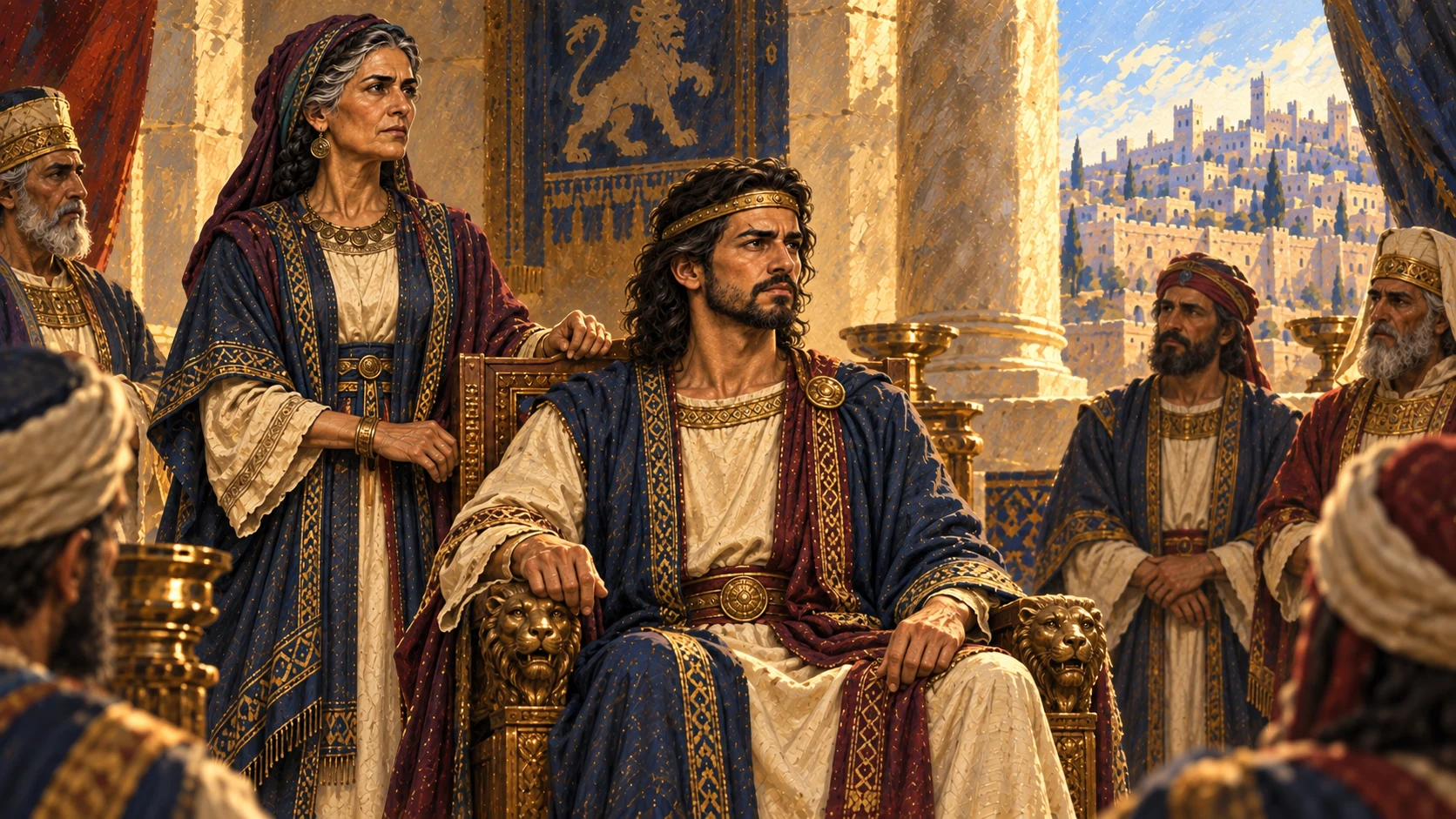 Abijam, son of Rehoboam, rules in Jerusalem; introduce Maacah as the named royal mother.