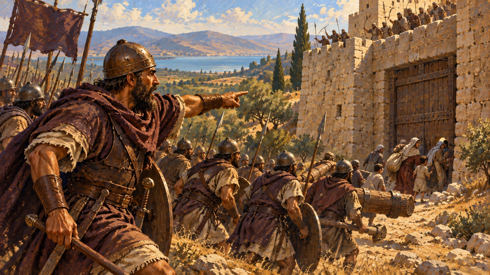 Ben-hadad’s commanders strike northern Israelite cities; show one restrained raid without suggesting all named towns occupy one place.