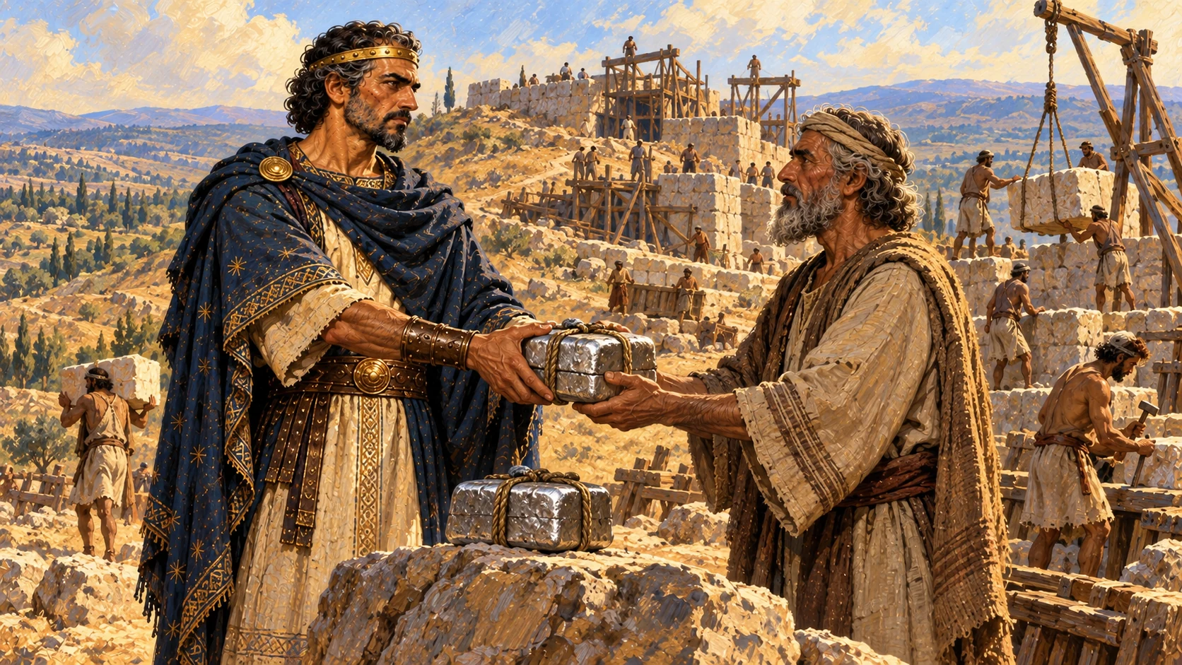 Omri buys Shemer’s hill for two talents of silver and begins building Samaria.