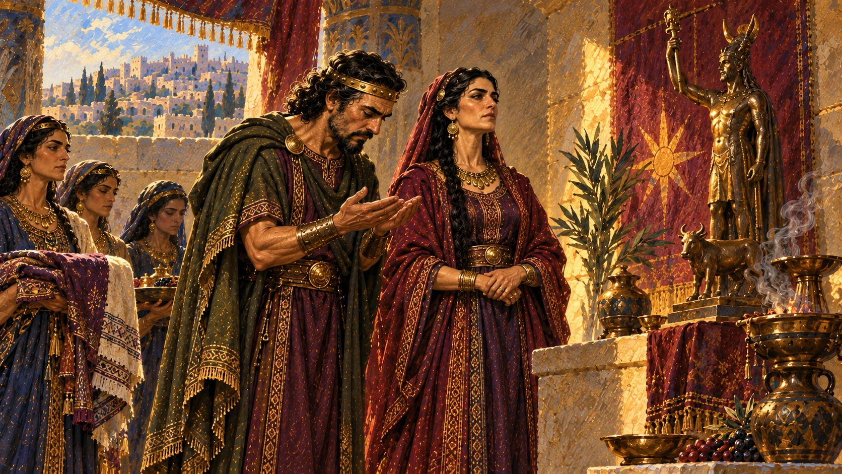 Ahab marries Jezebel of Sidon and turns toward Baal worship; keep identities distinct.