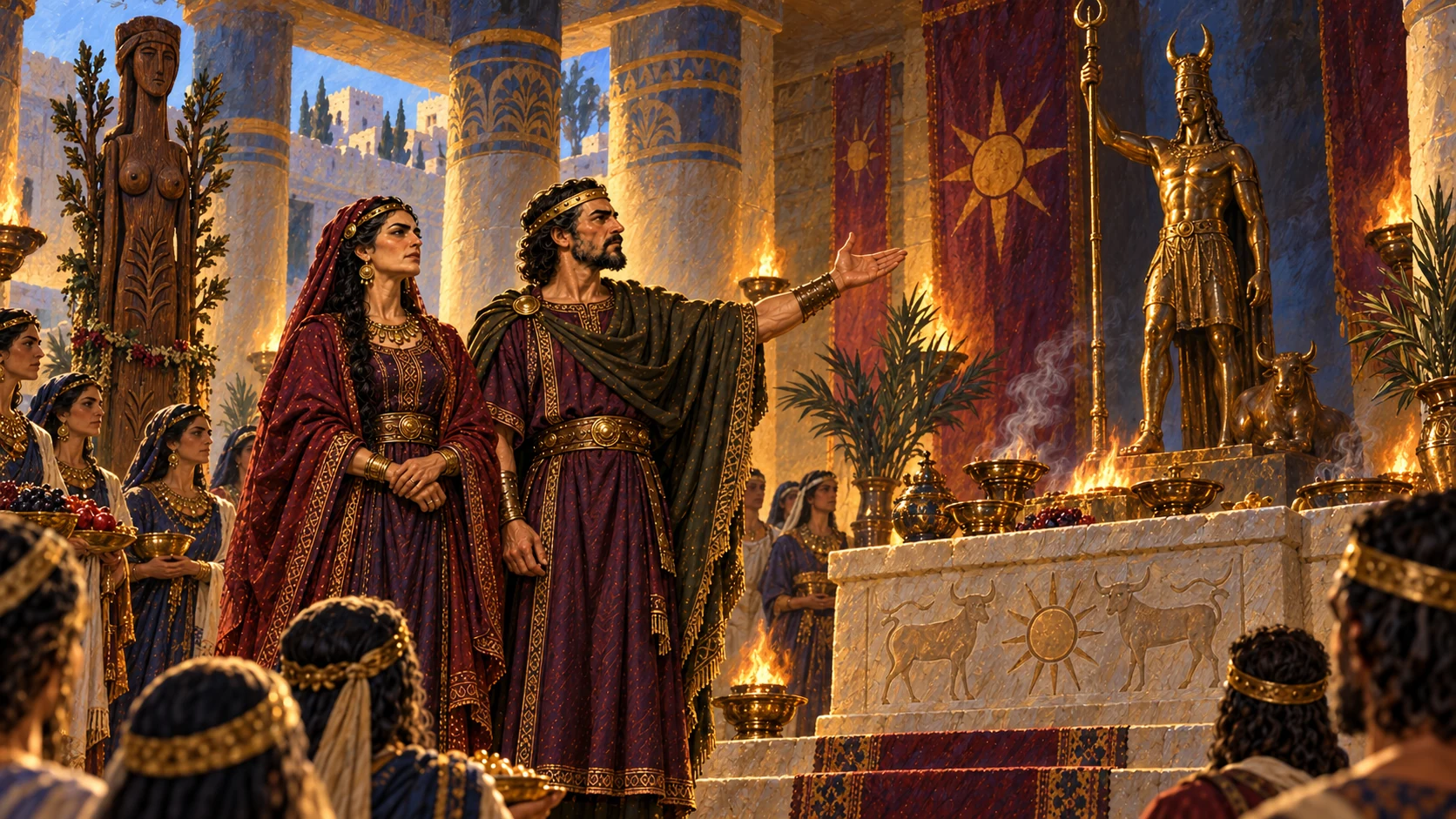 Ahab establishes Baal’s altar and Asherah in Samaria without presenting this as Yahweh worship.