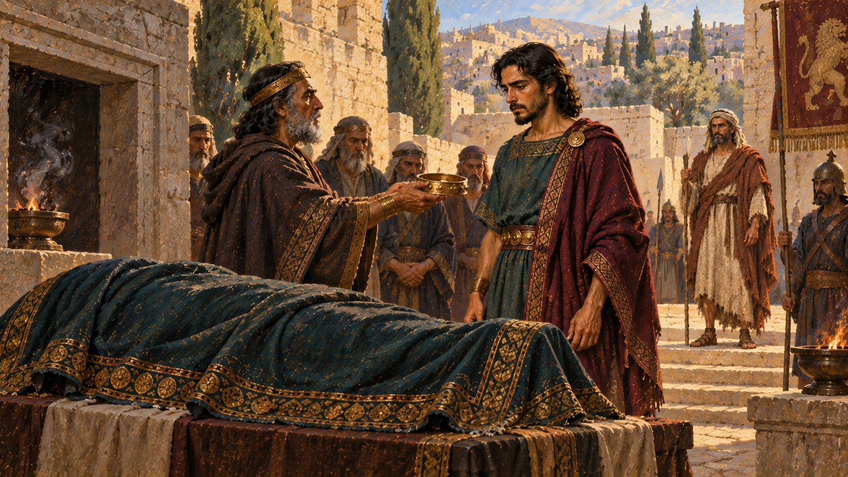 Baasha dies and is buried in Tirzah; Elah succeeds, with Jehu’s warning recalled.