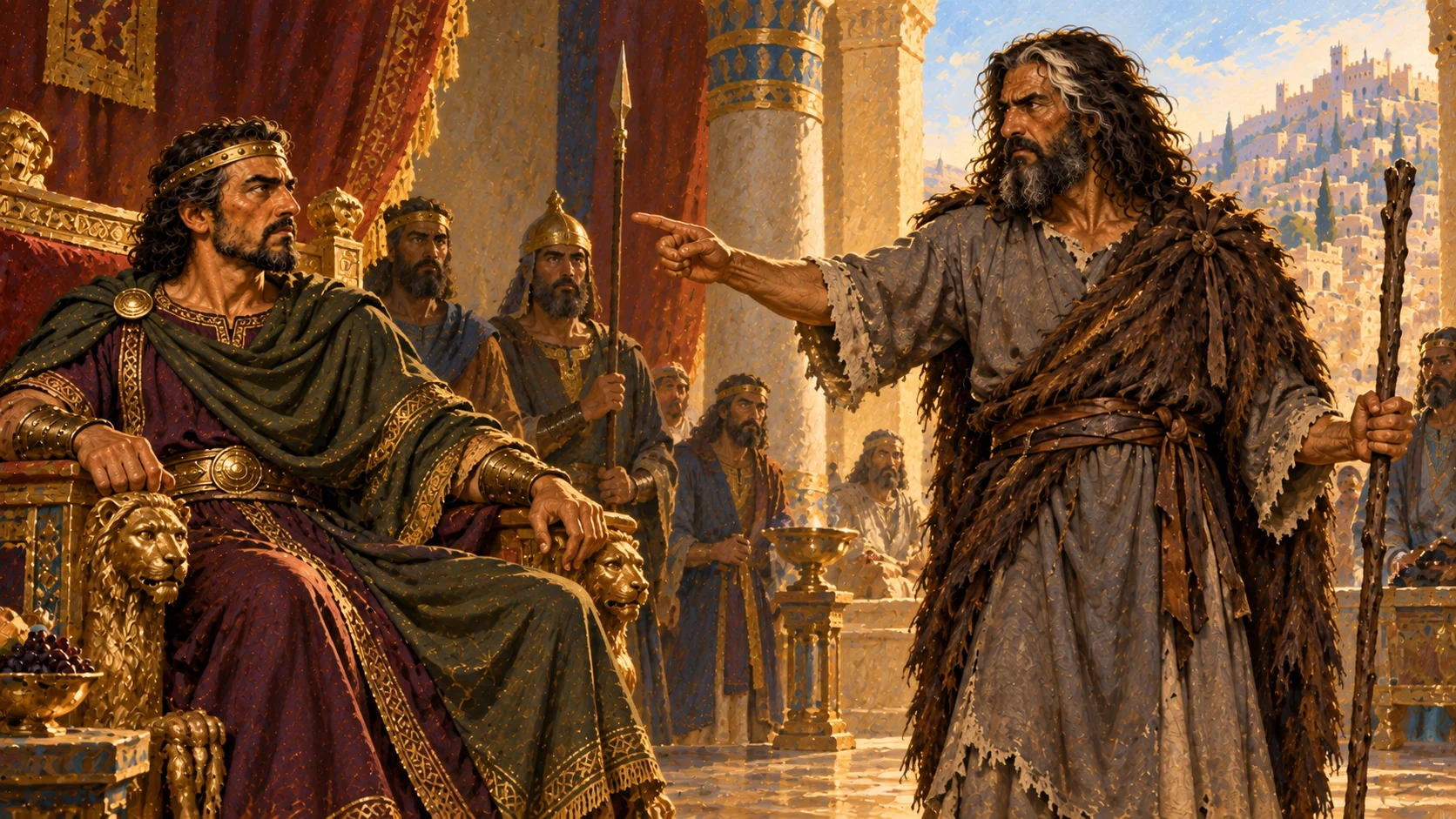 Elijah the Tishbite tells Ahab there will be neither dew nor rain except by his word.