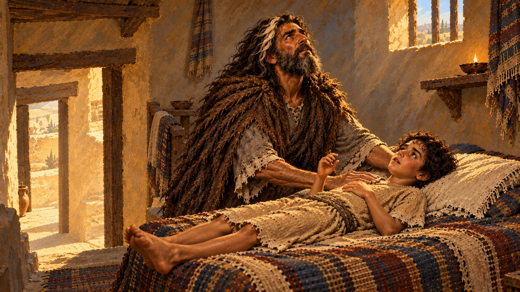 Elijah stretches over the boy three times and prays; the child lives.
