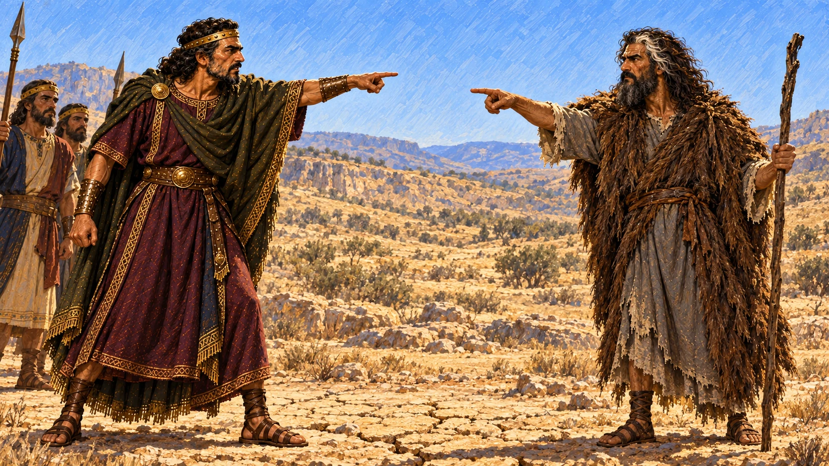 Ahab accuses Elijah of troubling Israel; Elijah names Ahab’s apostasy as the cause.