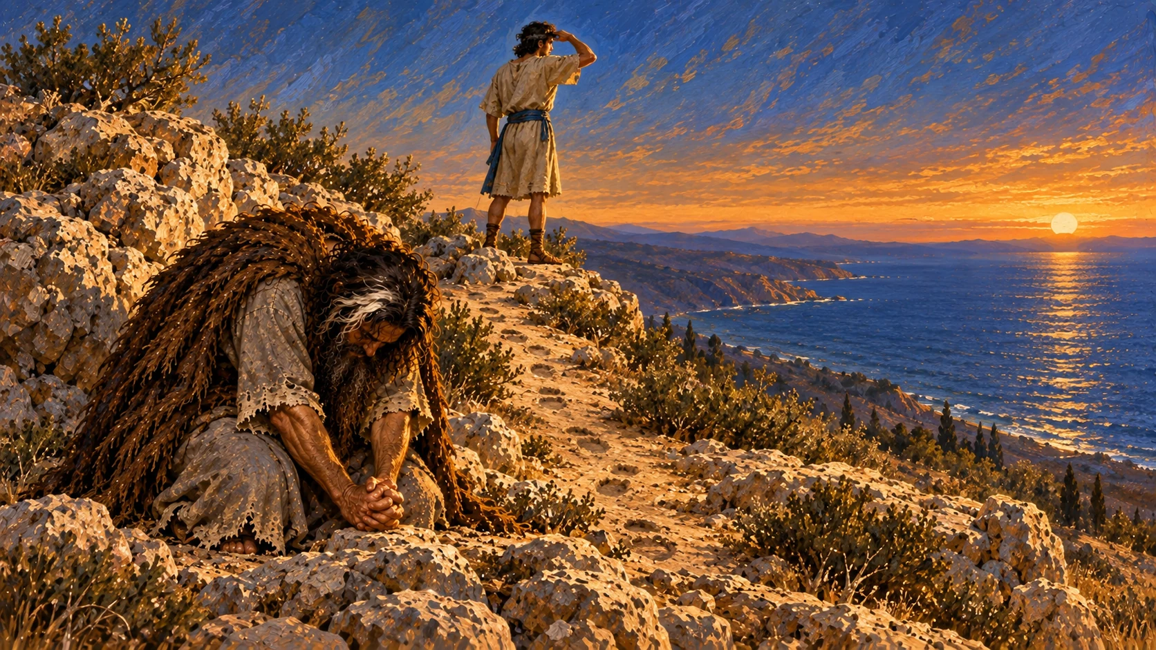 Elijah sends his servant seven times to scan the sea for rain.