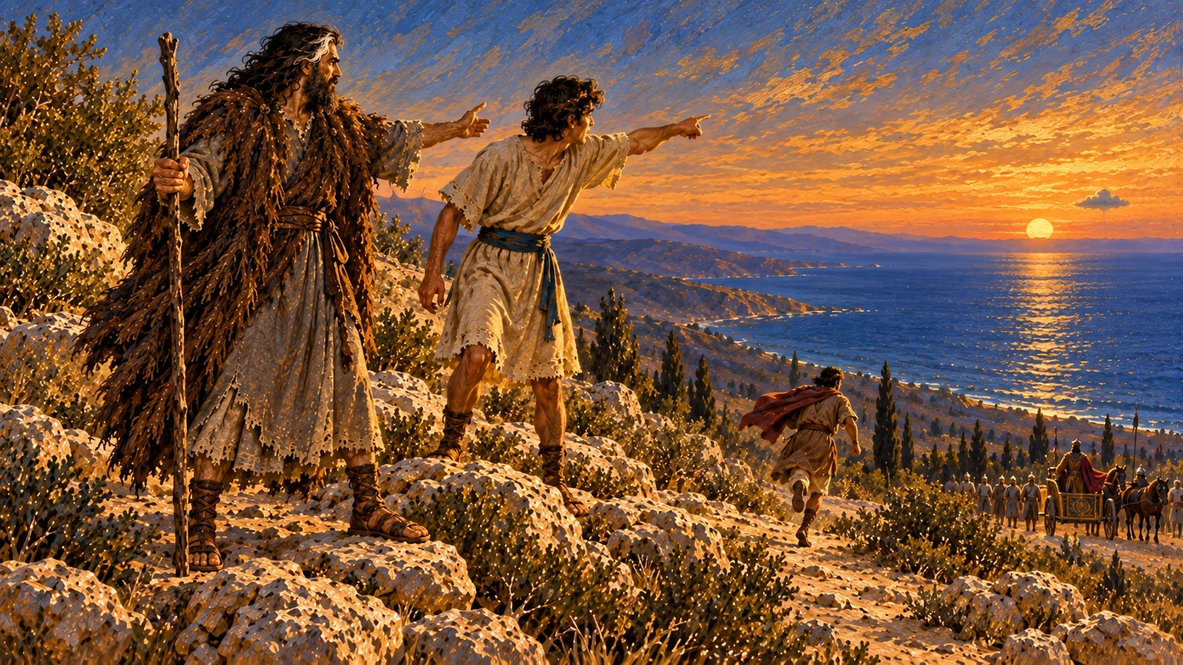 On the seventh look a palm-sized cloud appears, and Elijah tells Ahab to depart.