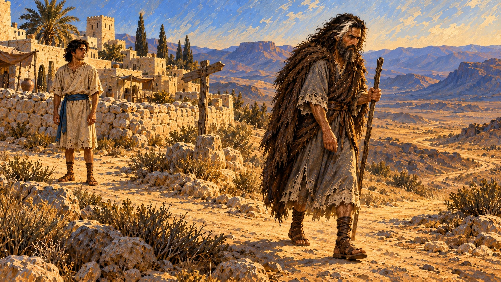 Elijah flees to Beersheba in Judah and leaves his servant there.