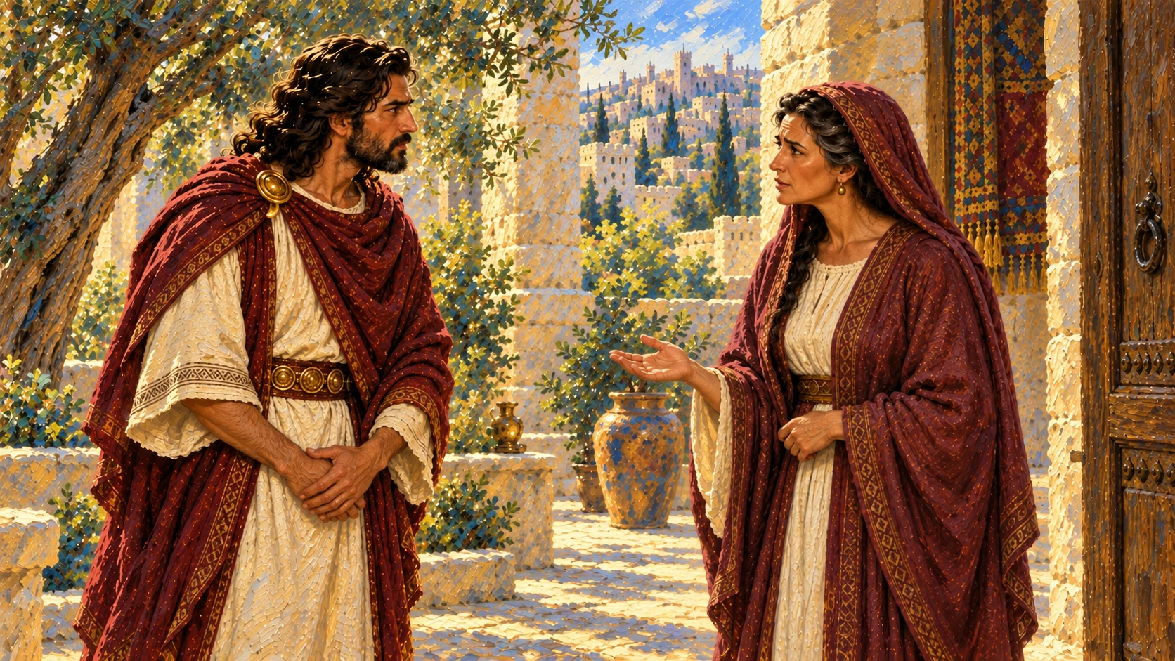 Adonijah asks Bathsheba to speak for him about Abishag; she listens. Abishag is not present, and no marriage takes place.