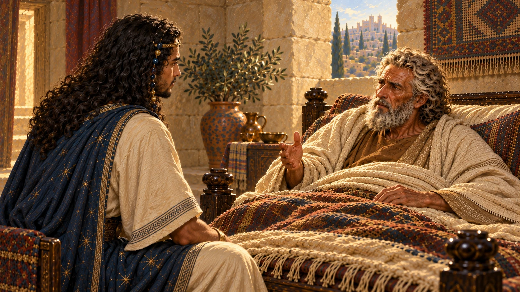 David gives Solomon grave instructions concerning Joab. Remain in the bedside conversation; no invented depiction of past murders.