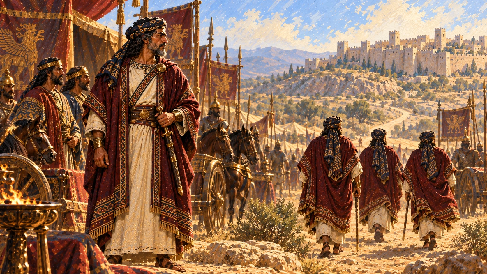 Ben-hadad besieges Samaria and demands Ahab’s wealth and household.