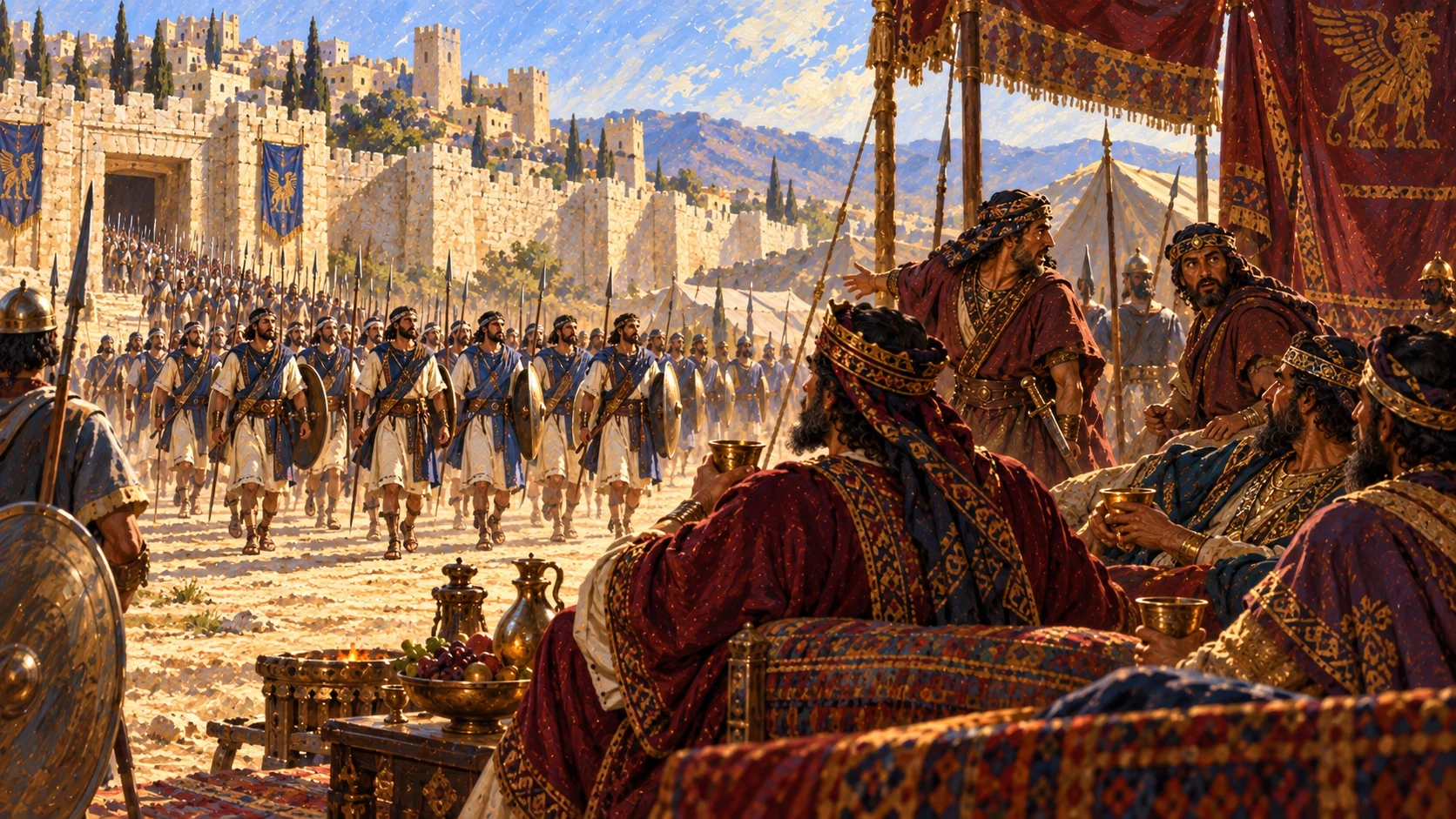 Young officers leave Samaria while Ben-hadad drinks with allied kings.