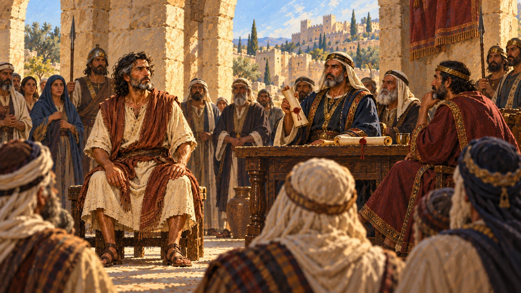 The elders proclaim a fast and seat Naboth before the people.
