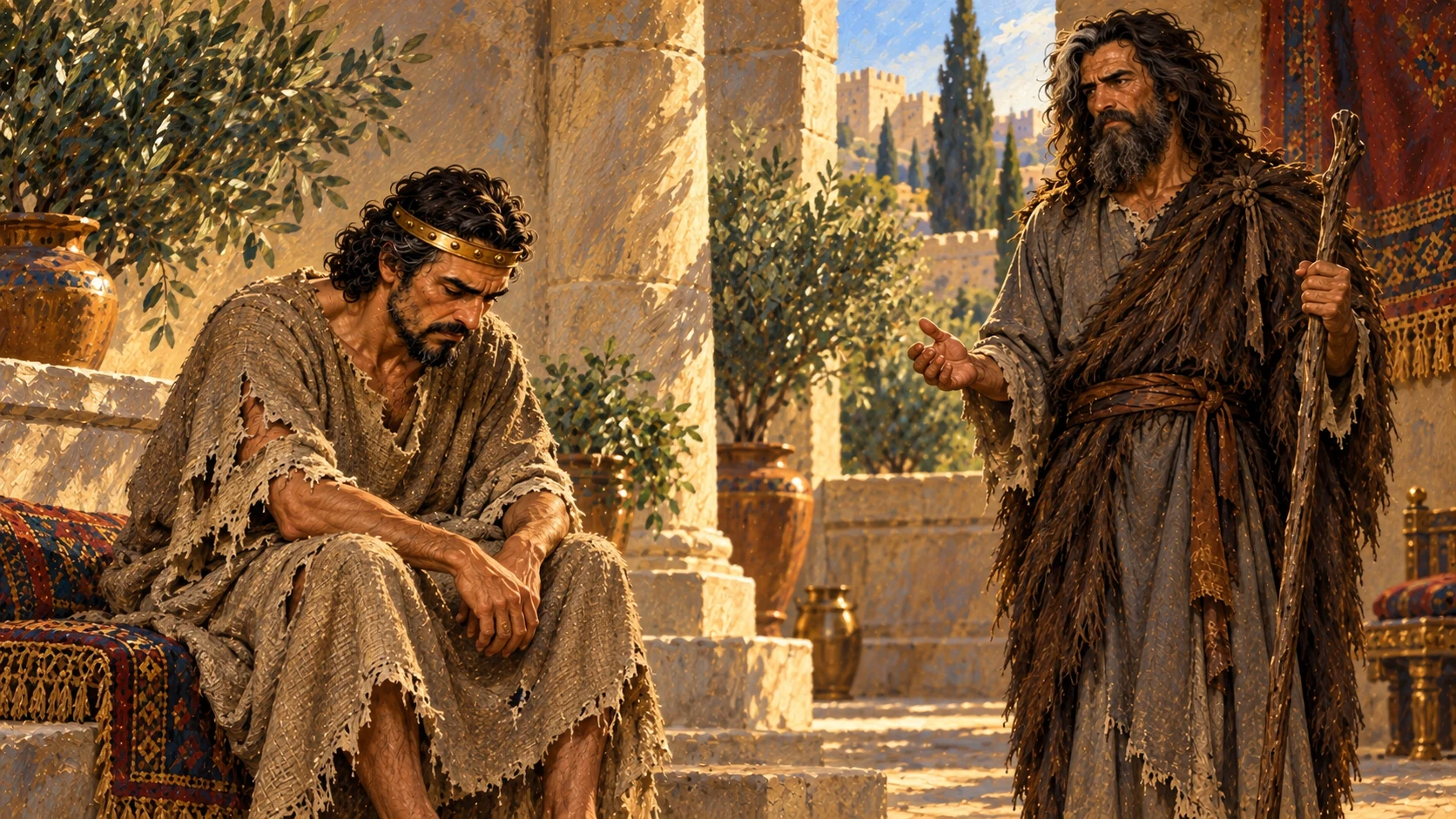 Ahab tears his clothing, wears sackcloth and fasts; Elijah hears that judgment is deferred.