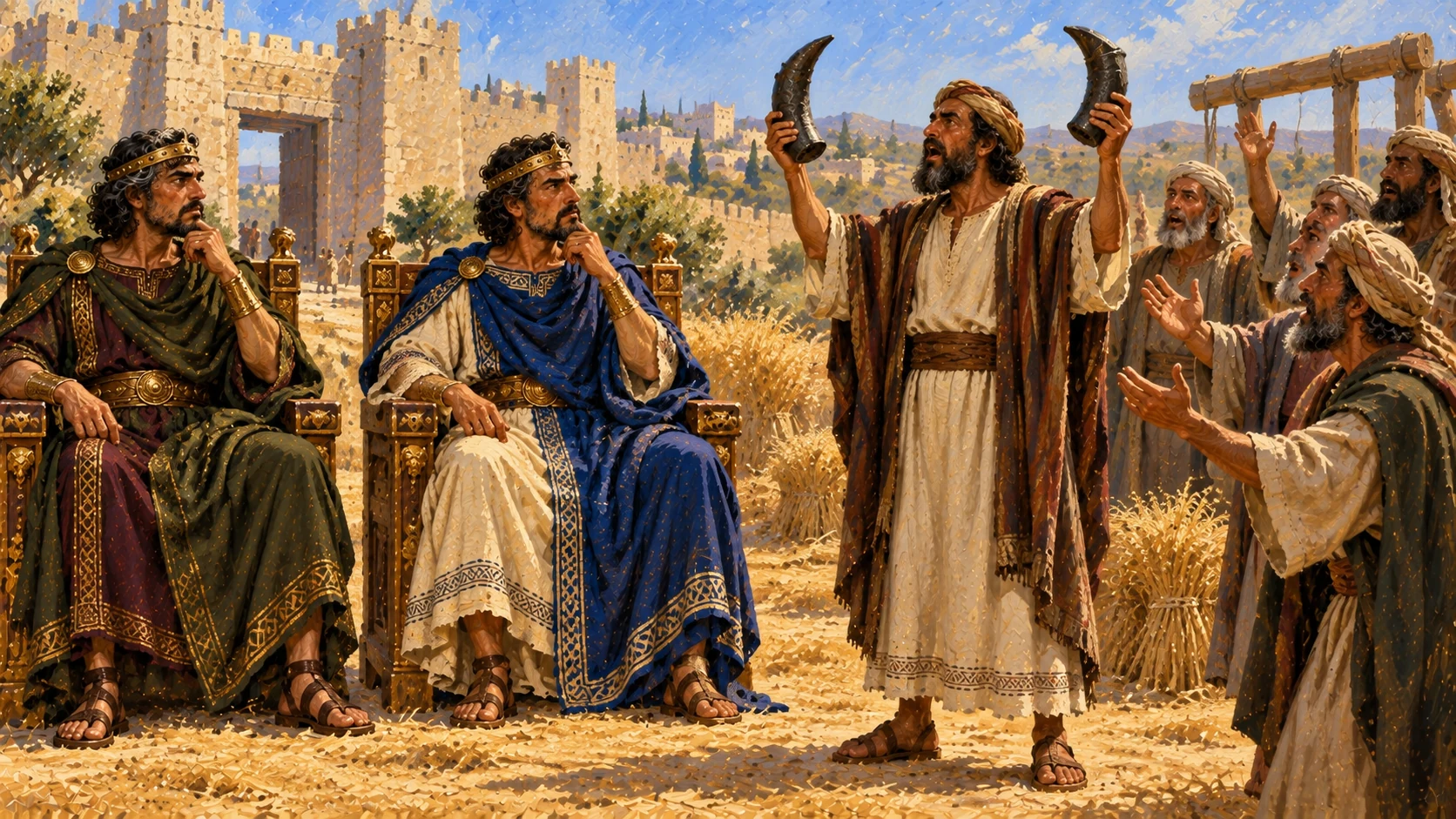 The two kings hear Zedekiah and the other prophets at Samaria’s gate.
