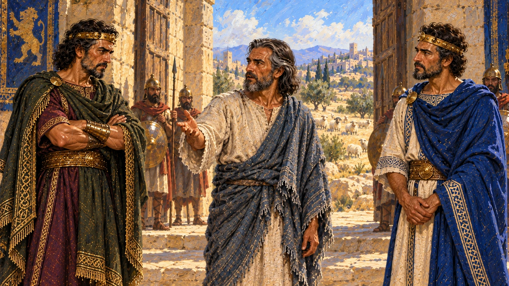Micaiah describes Israel scattered without a shepherd; keep the vision framed as his spoken report.