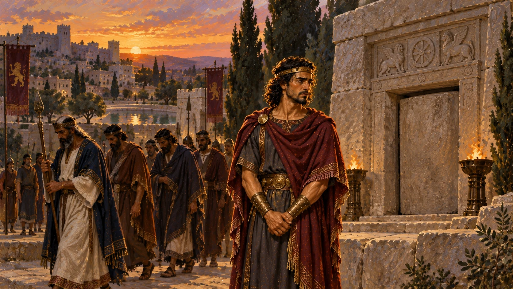 Ahab is brought to Samaria for burial and Ahaziah succeeds him; avoid graphic depiction of the pool.