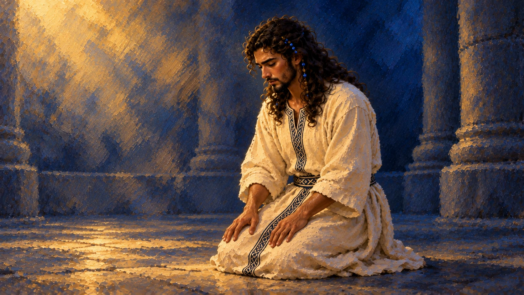 The same dreaming Solomon listens solemnly; avoid depicting future riches as already acquired or an unconditional promise of longevity.