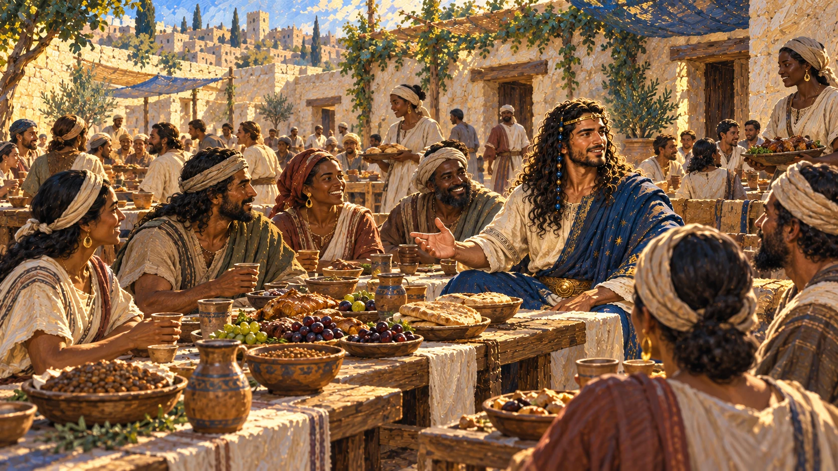 Solomon stands before the ark’s sanctuary after awakening and returning, with offerings nearby. Inspect the established ark reference before rendering.