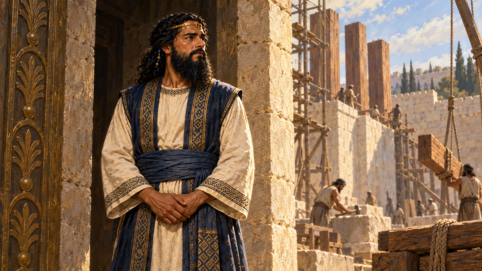 Solomon listens solemnly as the word of Yahweh comes to him. No invented visible divine person; the exact conditional promise stays in Scripture.