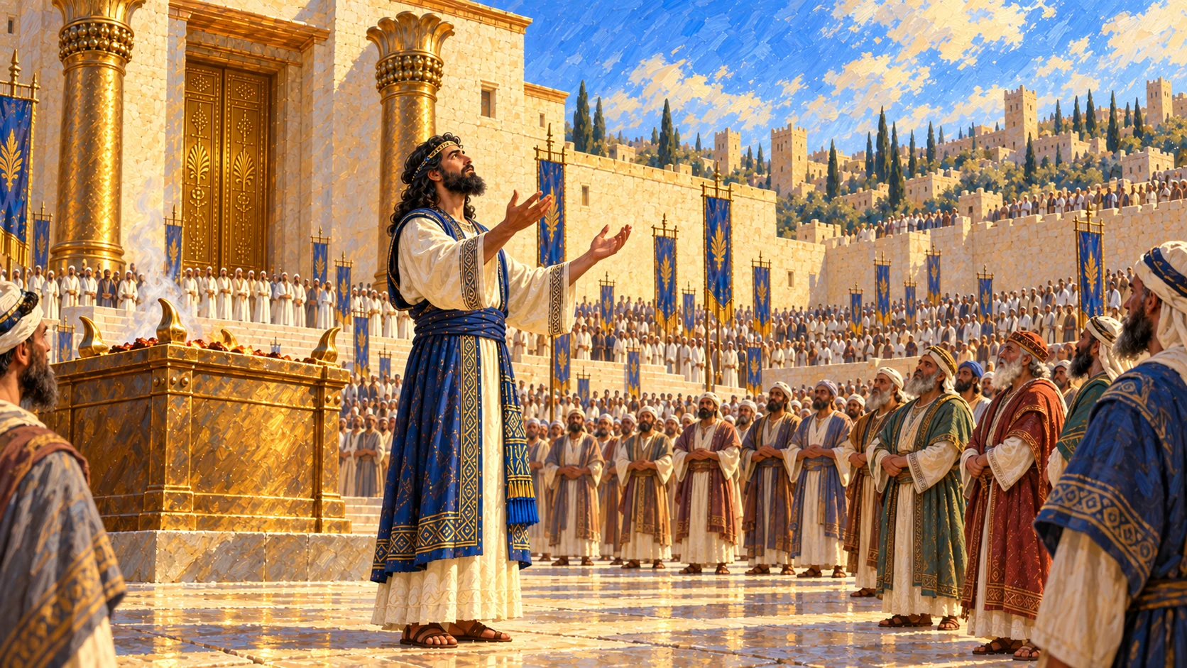 Prayer continues with listening congregation; do not stage a contemporaneous defeat or return.