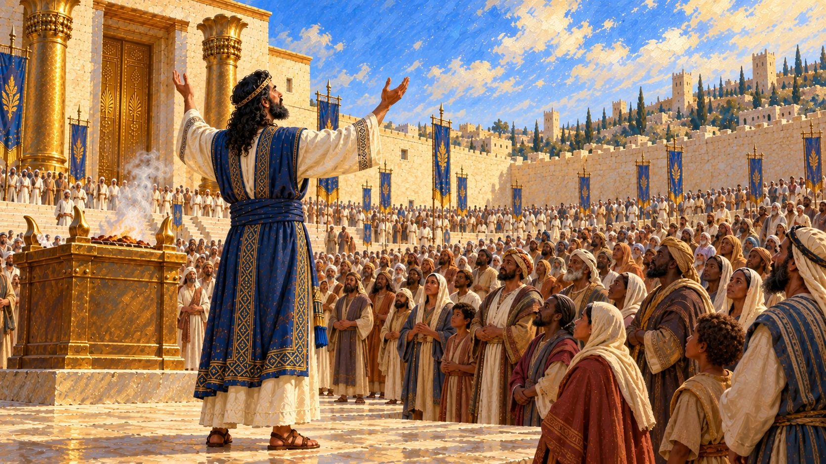 Solomon prays for distant peoples, inclusive broad congregation; no unsupported arrival of Queen of Sheba here.