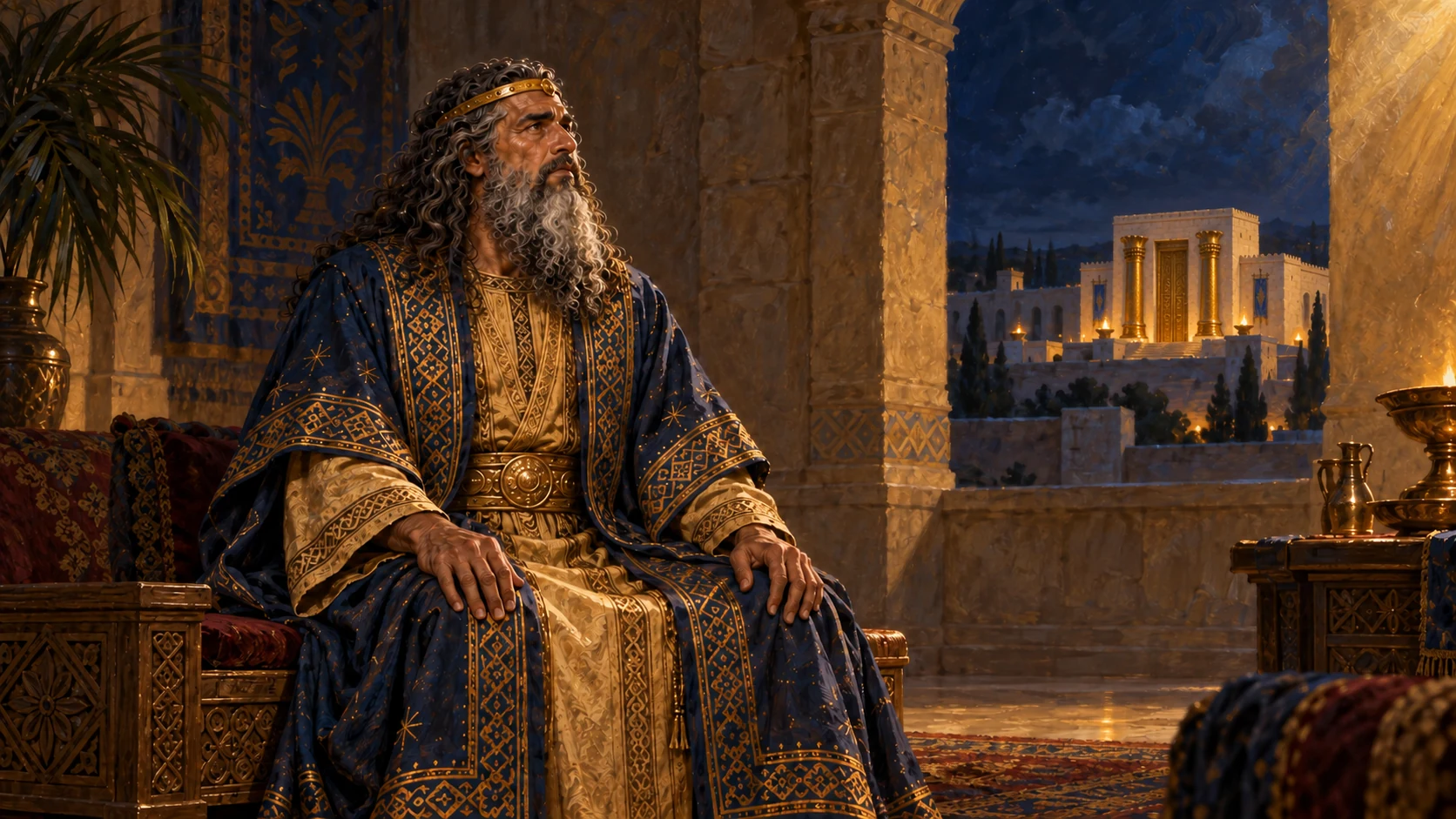 Established-era Solomon receives divine word after both houses finished; no humanoid God.
