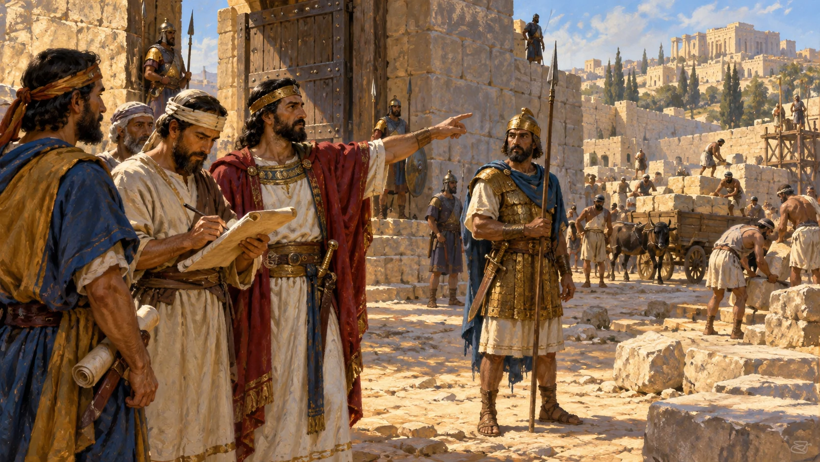 Israelite officers overseeing administration and military; no numerical claim from visible count.