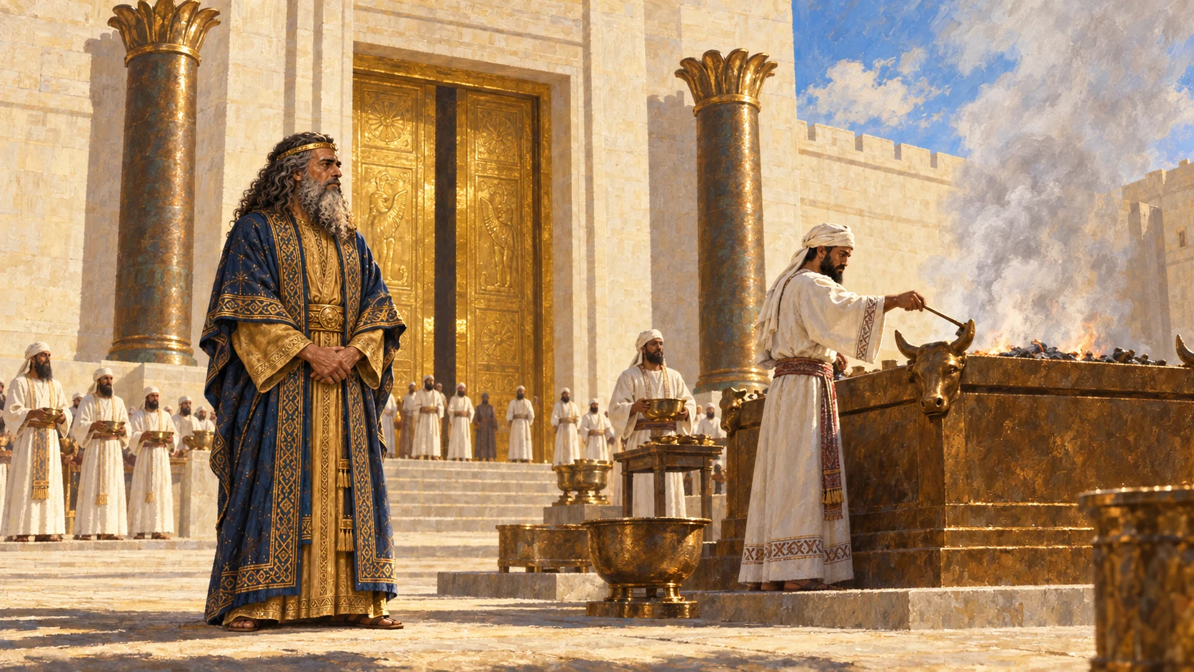 Solomon at Temple offering context; one scene represents repeated practice, no montage.