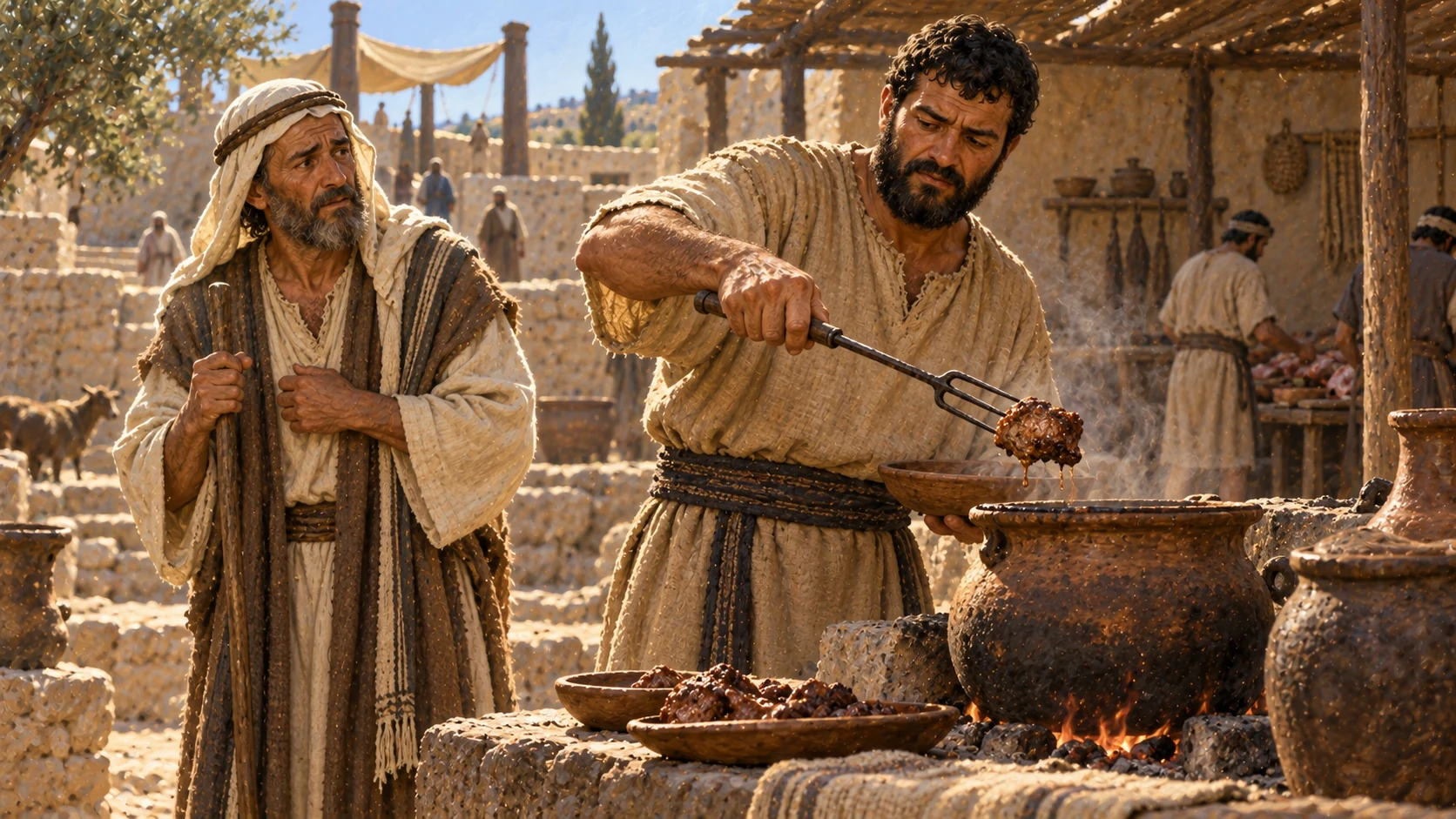 The priest’s servant takes the meat